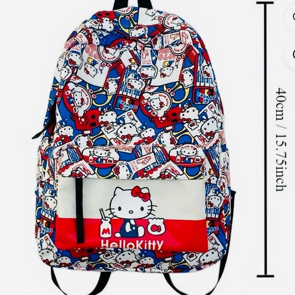 Hello Kitty Red White Blue Patterned Backpack - Picture 6 of 6